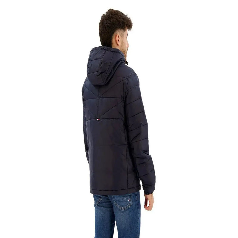 Veste à capuche en denim bleu marine foncé Tommy Hilfiger pour homme, avec empiècements matelassés en polyamide et capuche.