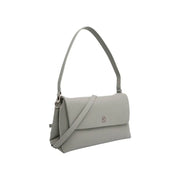 Light gray leather shoulder bag with flap closure and inside pocket by Tommy Hilfiger