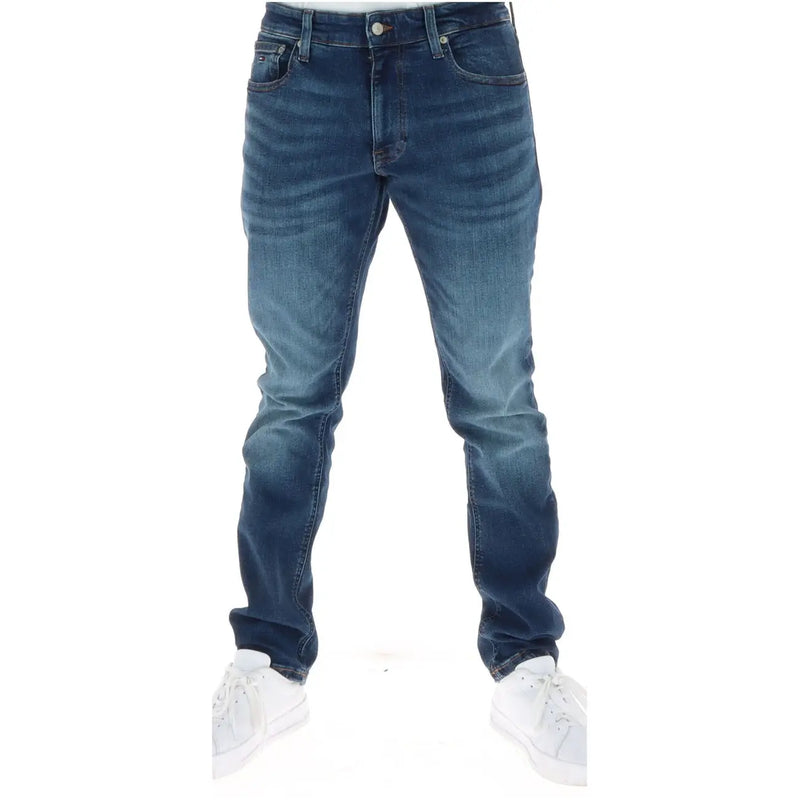 Tommy Hilfiger Jean homme en denim bleu foncé, coupe slim et délavage subtil sur les cuisses, vue de face