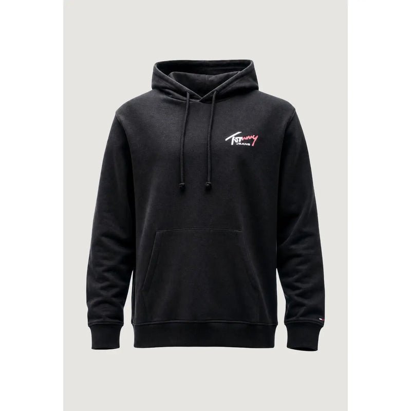 Sweat à capuche Tommy Hilfiger Jeans pour homme, noir, en coton biologique, avec logo brodé discret et cordons de serrage assortis sur la poitrine.