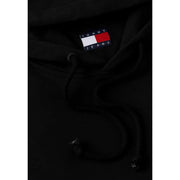 Sweat à capuche noir Tommy Hilfiger Jeans pour homme en coton biologique avec étiquette logo drapeau rouge, blanc et bleu classique au col