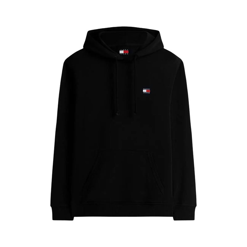 Tommy Hilfiger Jeans Sweat à capuche noir en coton biologique pour homme, avec petit logo brodé et cordons de serrage assortis.