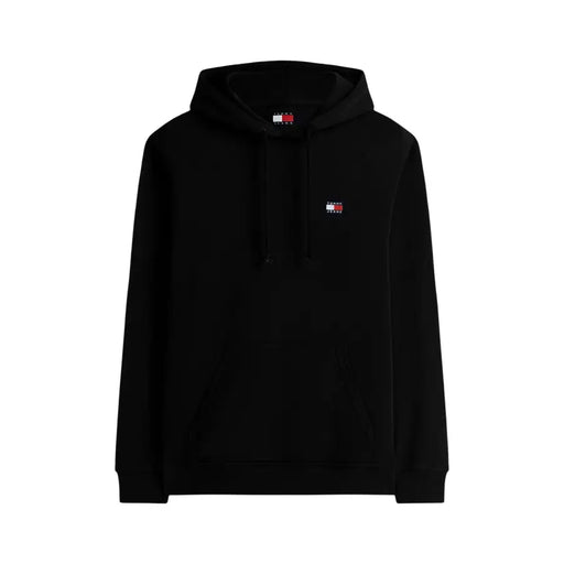Tommy Hilfiger Jeans Sweat à capuche noir en coton biologique pour homme, avec petit logo brodé et cordons de serrage assortis.