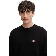 Tommy Hilfiger Jeans Pull homme en maille texturée de coton biologique noir avec petit logo brodé sur la poitrine gauche