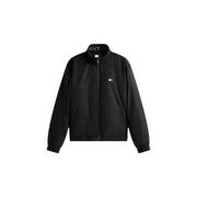 Tommy Hilfiger Blazer noir zippé en polyester pour homme, orné d'un logo brodé sur la poitrine et d'une inscription le long du col.