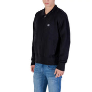 Tommy Hilfiger jeans men black knit bomber jacket with ribbed cuffs hem small logo patch organic cotton zipwear