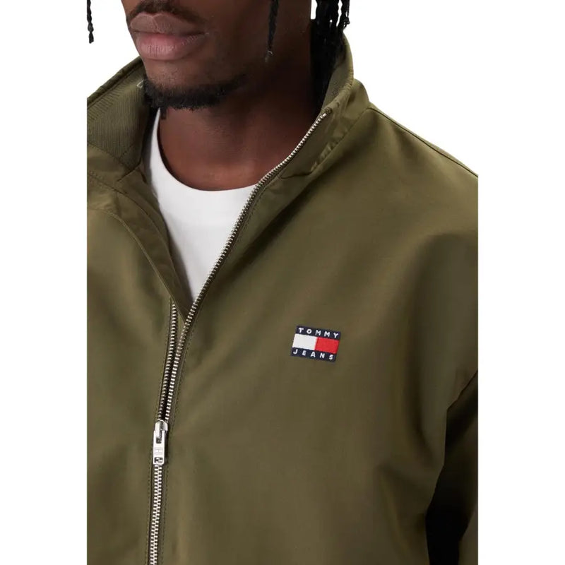 Blazer homme vert olive Tommy Hilfiger Jeans avec fermeture éclair argentée et logo brodé, veste longue en polyester à fermeture éclair.