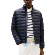 Tommy Hilfiger Jeans Doudoune bleue en nylon pour homme avec coutures horizontales et petit logo sur la poitrine
