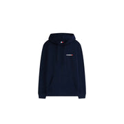 Navy blue Tommy Hilfiger Jeans men blue organic cotton sweatshirt hoodie with small chest logo and drawstrings