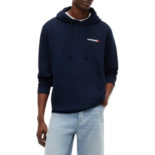 bleu marine Tommy Hilfiger Jeans Sweat-shirt pour homme avec logo blanc et rouge, fabriqué en coton biologique