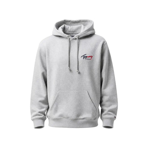 Tommy Hilfiger Jeans Sweat à capuche gris en coton biologique pour homme, avec logo discret sur la poitrine et cordons de serrage assortis.