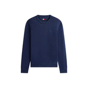 Pull Tommy Hilfiger Jeans bleu marine pour homme, col rond, poignets et ourlet côtelés, logo brodé sur la poitrine gauche, en coton biologique