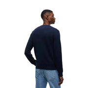 Pull bleu marine à col rond par Tommy Hilfiger Jeans tricots pour hommes en coton biologique bleu