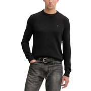 Noir Tommy Hilfiger Pull à col rond avec poignets et encolure côtelés en maille de coton pour homme