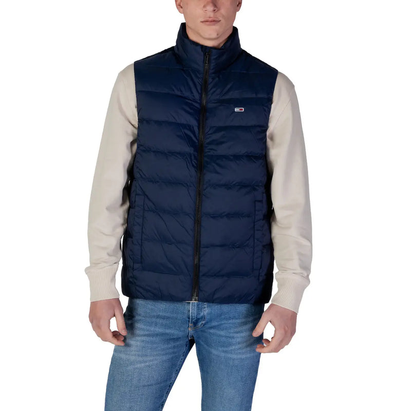 Tommy Hilfiger Jeans doudoune sans manches bleu marine matelassée pour homme, avec fermeture éclair noire et logo sur la poitrine