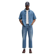 Chemise en denim bleu à manches courtes et boutons, avec deux poches poitrine, en coton, pour jeans Tommy Hilfiger homme, coupe slim, beige, taille S