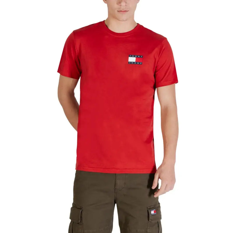 Tommy Hilfiger T-shirt slim en coton rouge pour homme, avec petit logo sur la poitrine gauche, idéal pour une tenue décontractée.