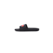 Sandales Tommy Hilfiger noires en caoutchouc avec bande logo rouge et marine sur la bride, pointure 2 homme