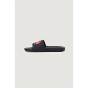 Sandales à enfiler en caoutchouc noir ornées de rouge et de bleu marine vifs. Tommy Hilfiger Jeans Bande logotée sur la bride de pied taille 2