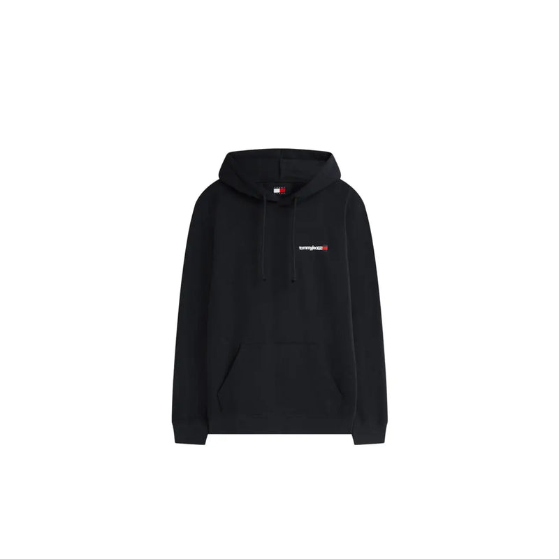 Sweat-shirt noir Tommy Hilfiger Jeans pour homme, avec petit logo brodé et étiquette de marque assortie, en coton biologique.