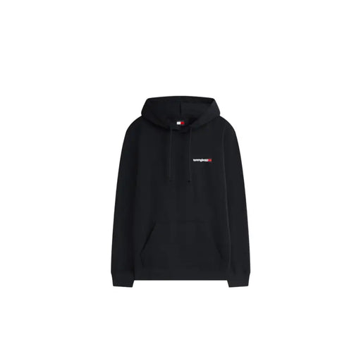 Sweat-shirt noir Tommy Hilfiger Jeans pour homme, avec petit logo brodé et étiquette de marque assortie, en coton biologique.
