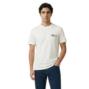Blanc Tommy Hilfiger Jeans hommes t-shirt en coton avec un logo rouge et noir sur la poitrine