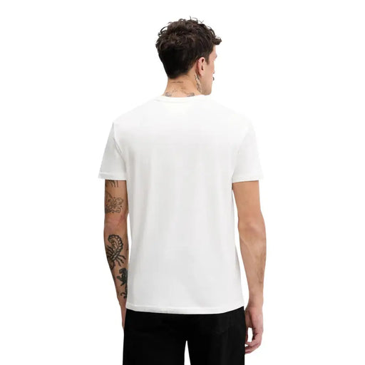 T-shirt blanc à col rond et manches courtes t-shirt fabriqué en coton à partir de Tommy Hilfiger Jeans Collection homme beige avec imprimé S