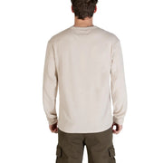 Tommy Hilfiger Jeans men t shirt beige organic cotton long sleeve crewneck with soft textured fabric and subtle shoulder fading