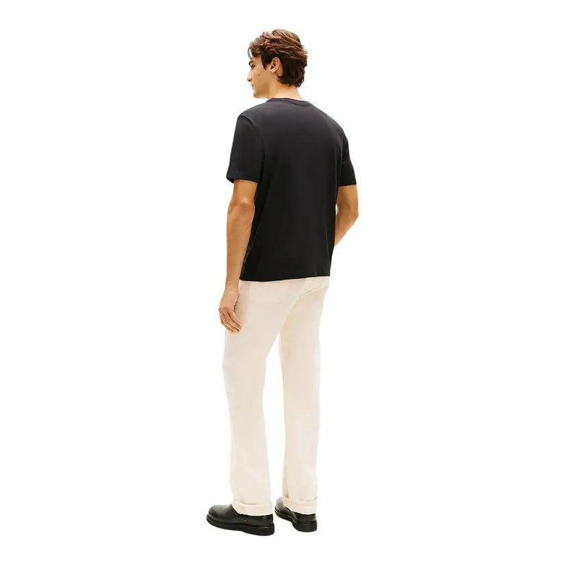 Black short-sleeved cotton t-shirt with crew neck from Tommy Hilfiger Jeans men collection, featuring simple design