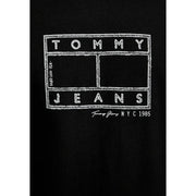 Black Tommy Hilfiger jeans men t-shirt with white chalkboard style Tommy Jeans NYC 1985 logo in bold block letters