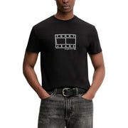 Tommy Hilfiger Jeans men t-shirt in black featuring a white tennis court logo design on the front