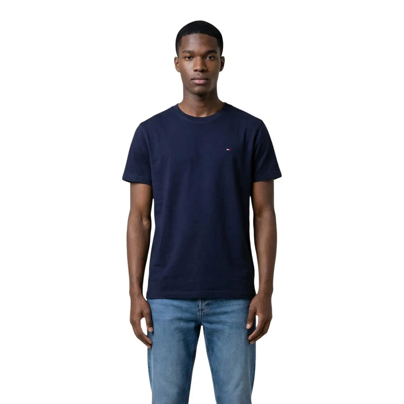 Navy blue Tommy Hilfiger Jeans men t-shirt with crew neck and small logo on left chest for casual wear