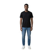 Black short-sleeved crew neck cotton t-shirt with small embroidered logo on left chest by Tommy Hilfiger Jeans men
