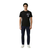 Black Tommy Hilfiger Jeans men t-shirt with a white logo on the left chest, casual cotton apparel