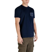 chemise bleu marine à manches courtes Tommy Hilfiger Jeans T-shirt homme en coton biologique avec motif blanc sur la poitrine gauche
