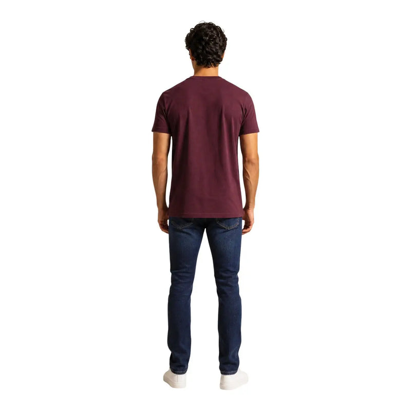 Tommy Hilfiger Jeans hommes t-shirt en coton bordeaux, avec un col rond simple et des manches courtes