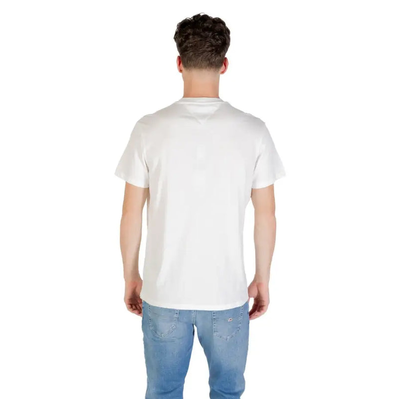 Coton blanc Tommy Hilfiger Jeans hommes t-shirt avec un simple col rond et des manches courtes