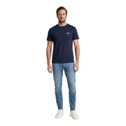 bleu marine Tommy Hilfiger Jeans hommes t-shirt avec de petits logos brodés sur la poitrine gauche et la manche