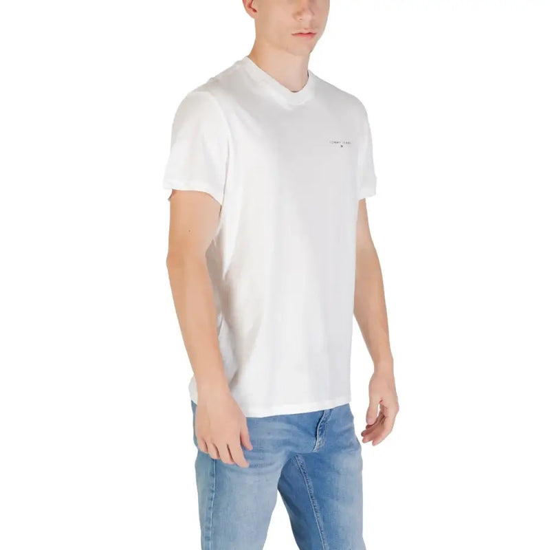 Blanc Tommy Hilfiger coton à manches courtes t-shirt avec un logo discret sur la poitrine pour hommes de Tommy Hilfiger Jeans