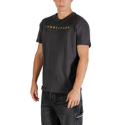 Noir Tommy Hilfiger Jeans hommes t-shirt avec des lettres dorées sur la poitrine en tissu de coton