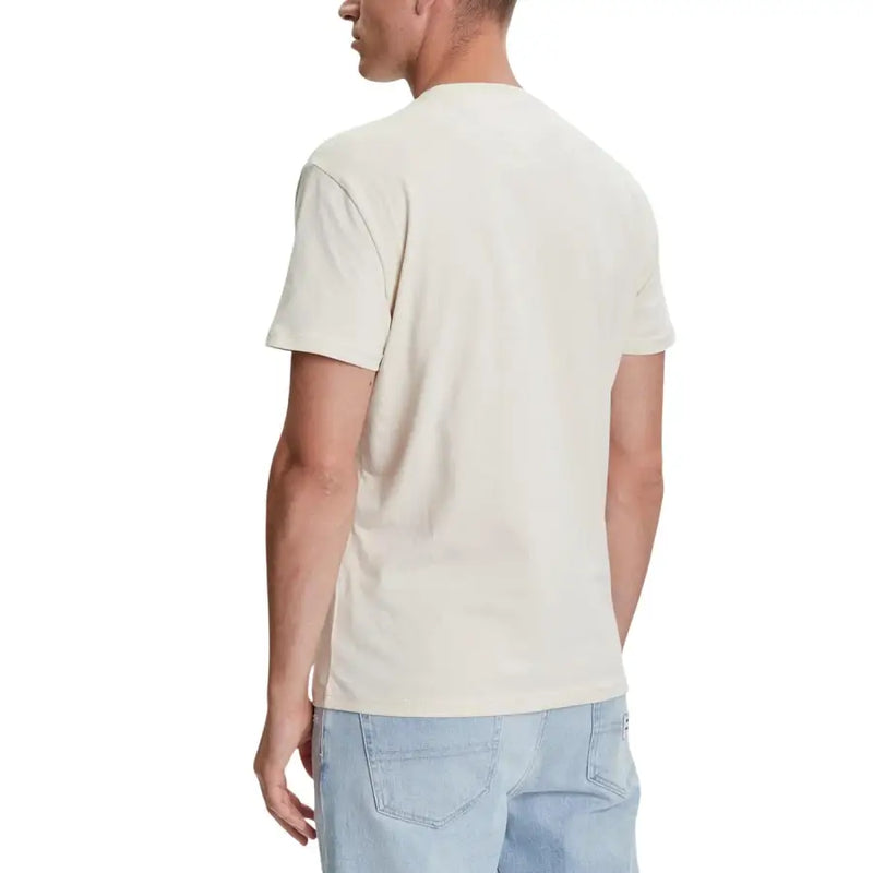 Coton couleur crème t-shirt avec un col rond et des manches courtes de Tommy Hilfiger Jeans collection homme