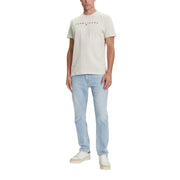 Jeans beiges Tommy Hilfiger pour hommes t-shirt avec un logo noir imprimé sur la poitrine, confectionné dans un tissu confortable