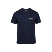 bleu marine Tommy Hilfiger Jeans hommes t-shirt avec un logo brodé blanc et rouge sur la poitrine