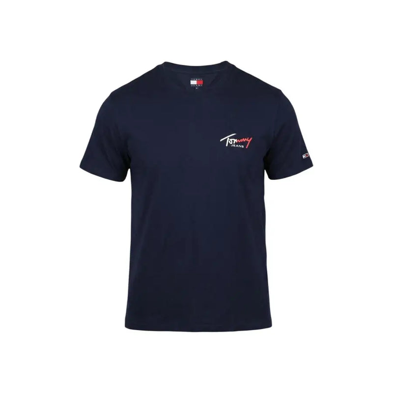 bleu marine Tommy Hilfiger Jeans hommes t-shirt avec un logo brodé blanc et rouge sur la poitrine