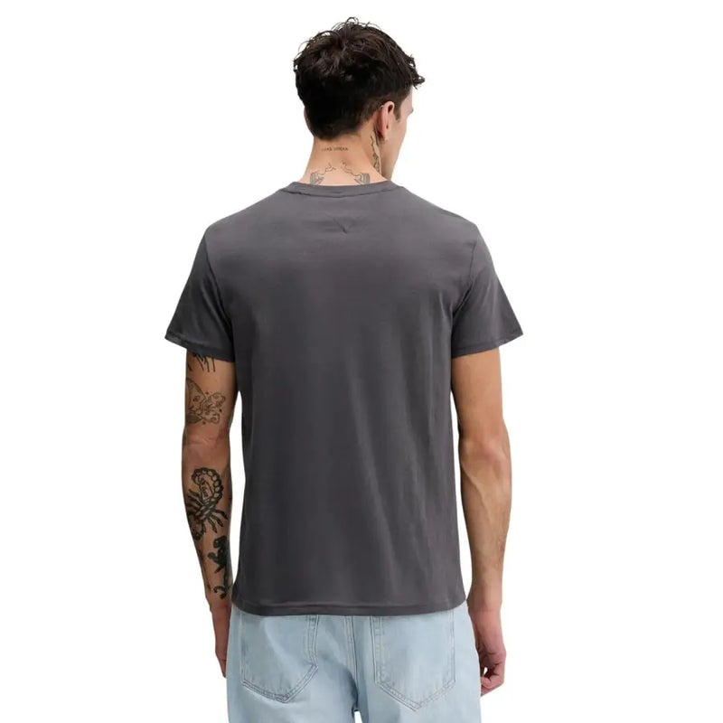 Tommy Hilfiger Jeans hommes t-shirt T-shirt gris foncé à manches courtes et col rond, en coton doux