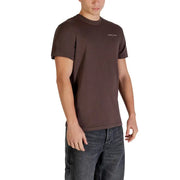 Pull Tommy Hilfiger en coton marron à col rond t-shirt pour hommes avec un petit logo blanc sur la poitrine gauche