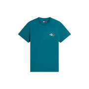 Sarcelle Tommy Hilfiger Jeans hommes t-shirt manches courtes, logo brodé sur la poitrine et écusson drapeau au col