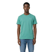 Jeans Tommy Hilfiger bleu sarcelle pour hommes t-shirt avec un col rond et un logo blanc discret sur la poitrine gauche pour une tenue décontractée
