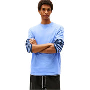 bleu clair Tommy Hilfiger Jeans T-shirt homme à manches longues, poignets rayés bleu marine et blanc, en coton biologique