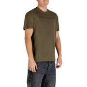 Olive green tommy hilfiger jeans men t-shirt with subtle black logo across the chest in cotton material